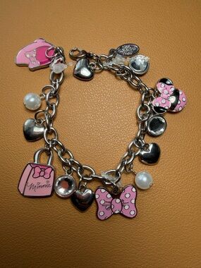 Disney Minnie Mouse Charm Bracelet - Pink Enamel & Silver Tone